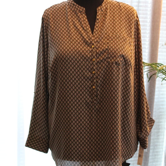 Zac & Rachel Tops - ZAC & RACHEL OLIVE GREEN W/ ORANGE ACCENT BLOUSE